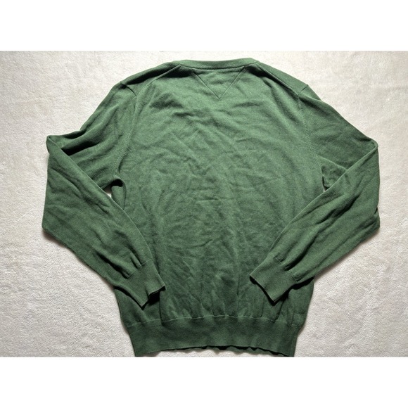 Tommy Hilfiger V Neck Premium Cotton Sweater Solid Green Men's Size Medium - Picture 6 of 7